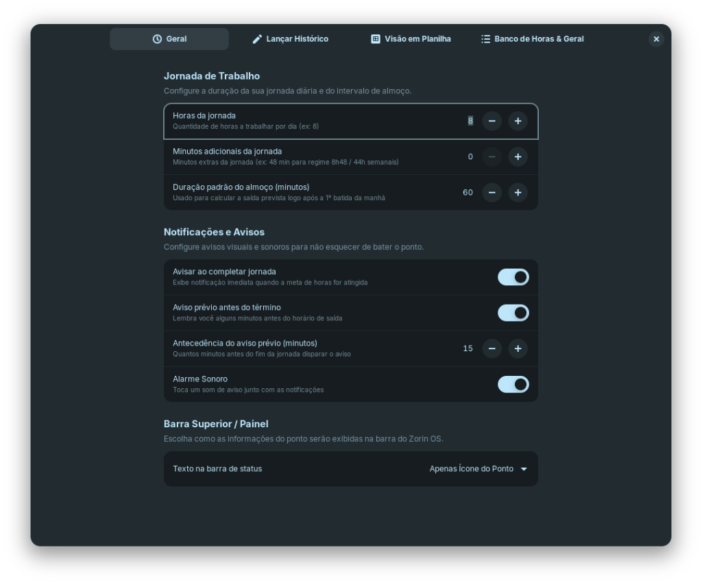 Painel de Configurações Gerais